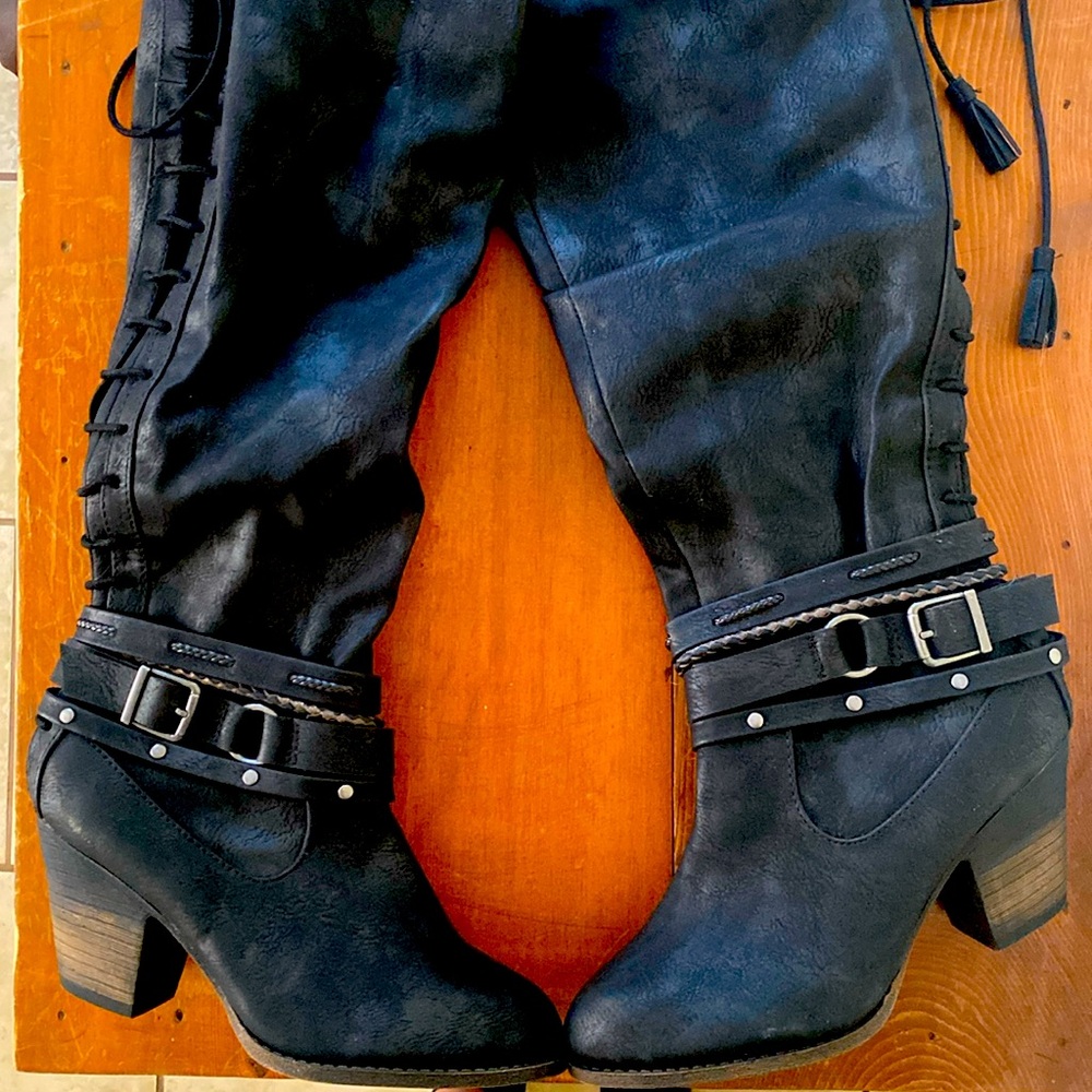 Tall Black Lace Up Back Boots